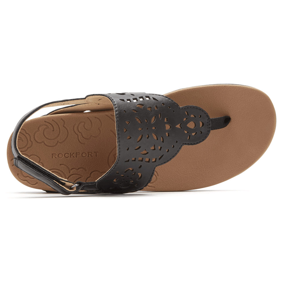 Rockport Womens Sandals Black - Ridge Circle Cutout Thong - UK 324-WZUJVG